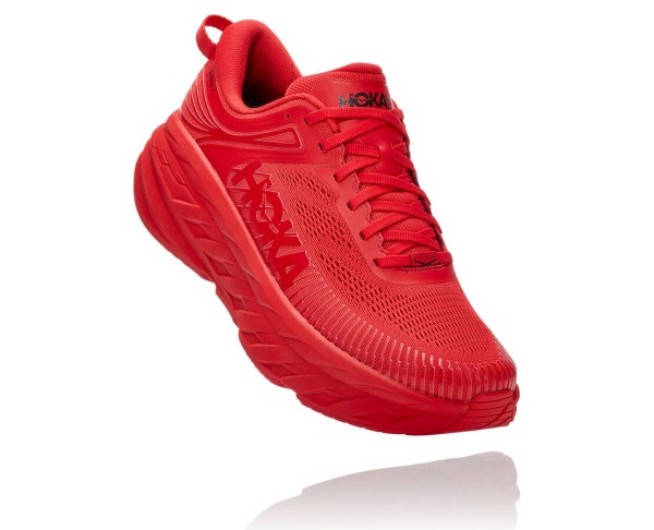 Hoka One One Bondi 7 Mens UK - Red / Black Road Running Shoes - VQYSN9514